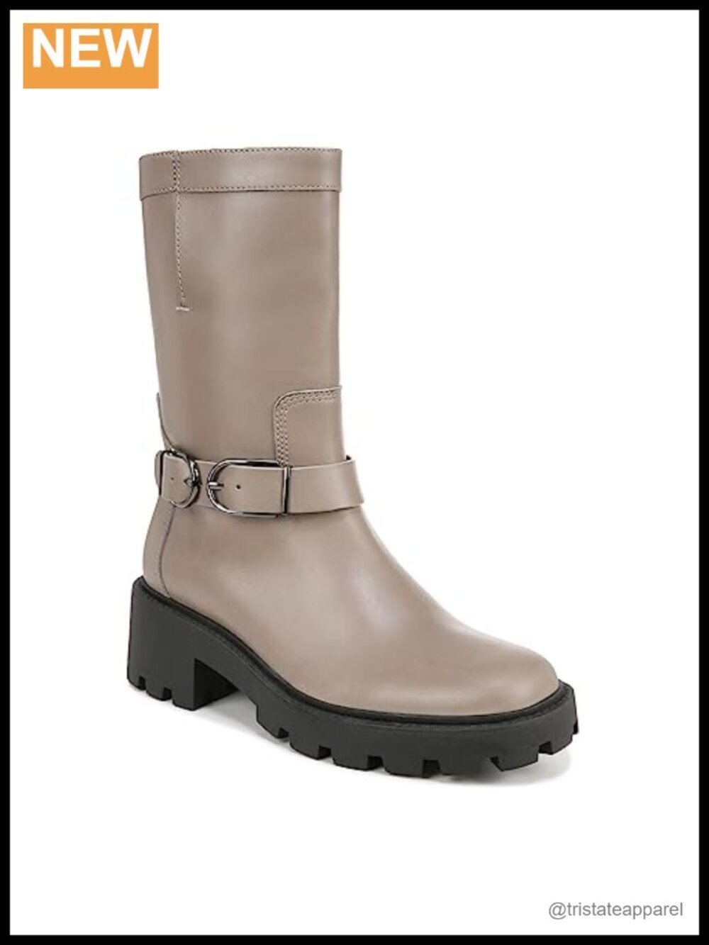 Franco Sarto Elle Mid Calf Lug Sole Boot Leather Moto Zip